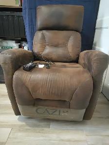 Fauteuil brun foncé électrique ajustable tête, dos, cou, rotatif - Photo 3