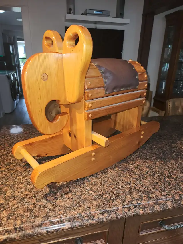 Vintage Mid-Century Modern Wooden Rocking Elephant – Solid Pine