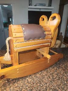 Vintage Mid-Century Modern Wooden Rocking Elephant – Solid Pine - Photo 3