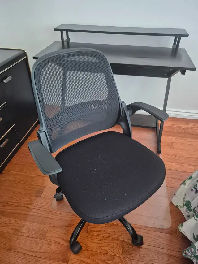 Office desk, chair and plastic floor mat for sale