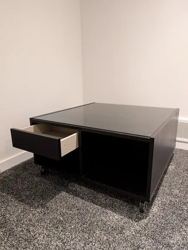 Coffee Table with Glass Top, Wheels & Storage - $80 OBO