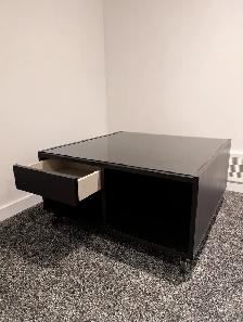 Coffee Table with Glass Top, Wheels & Storage - $80 OBO