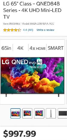 LG 65' QNED84B Series 4K UHD Mini-LED Smart TV