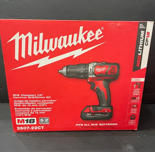 MILWAUKEE M18 COMPACT 1/2" HAMMER DRILL/DRIVER KIT 2607-22CT