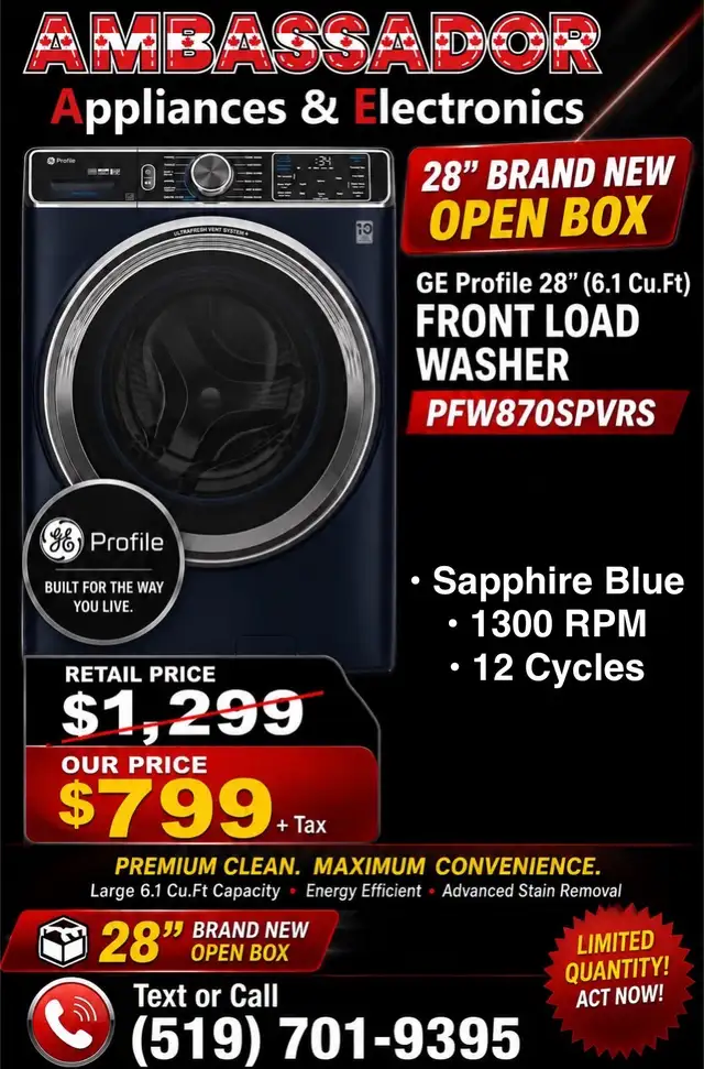 NEW 28" GE Profile Front Load Washer (6.1 Cu.Ft) Stackable