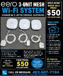 EERO 3-UNIT MESH Wi-Fi SYSTEM, COMPLETE SET, $50