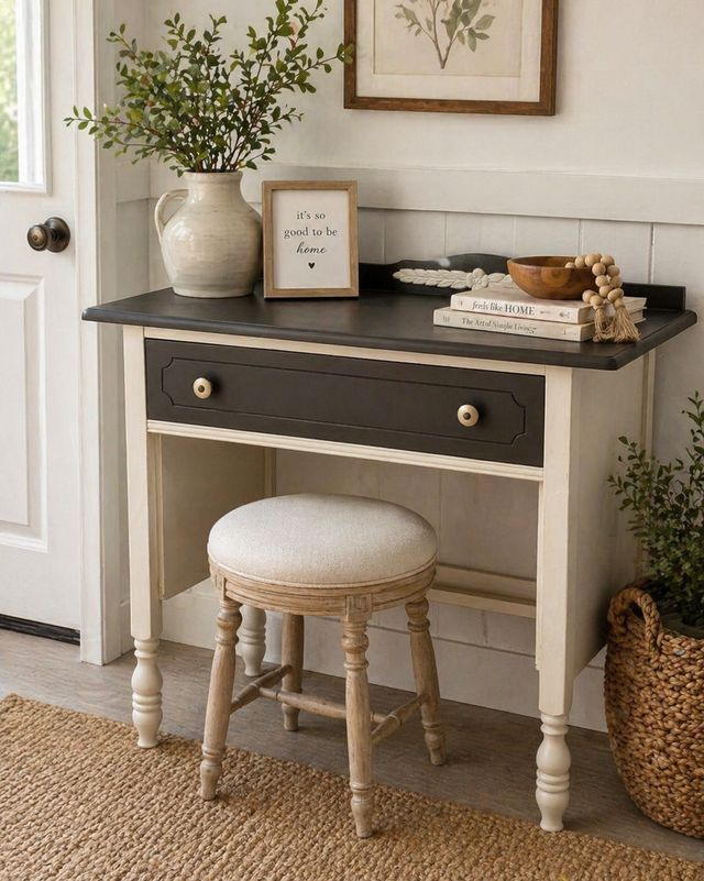Table - Solid Wood – refinished in a white and deep brown colour