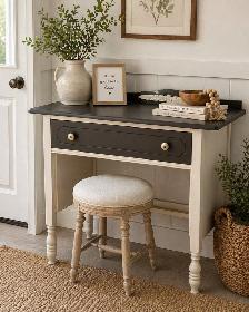 Table - Solid Wood – refinished in a white and deep brown colour