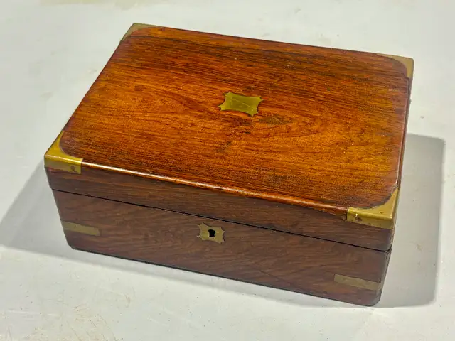 Antique Victorian Era Rosewood Writing Box (w Brass Accents)