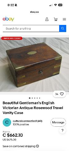 Antique Victorian Era Rosewood Writing Box (w Brass Accents) - Photo 10