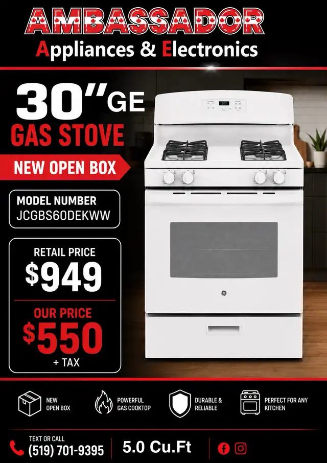 NEW 30" GE GAS Range Stove