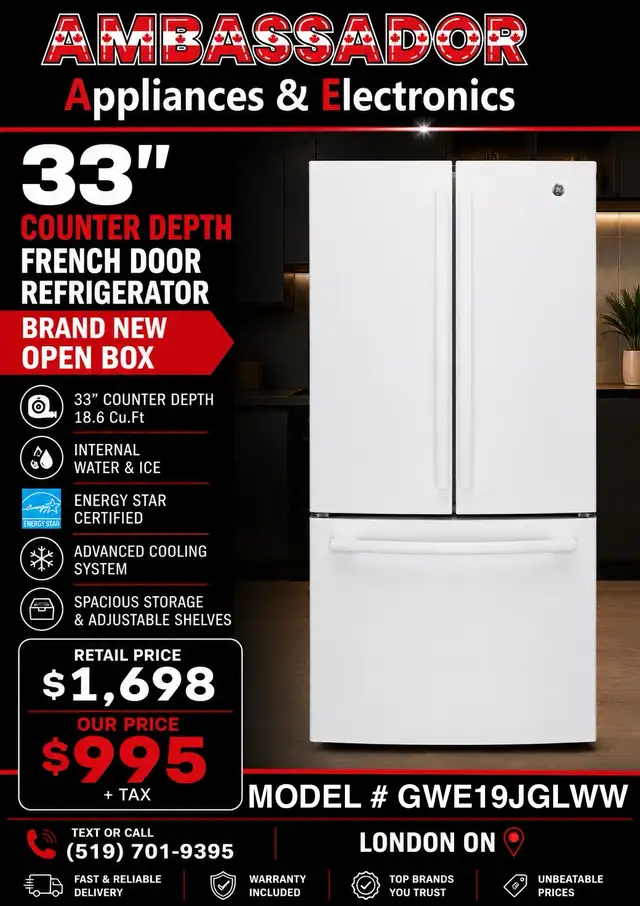 NEW 33" GE Counter Depth Fridge (White)