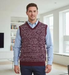 MEN'S  V-NECK WOOLEN SLEEVELESS SWEATER (XL - MAROON) - Photo 2