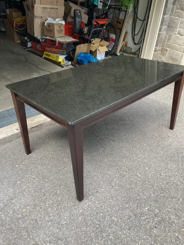 Granite Top Dining Room Table with Solid Wood Legs