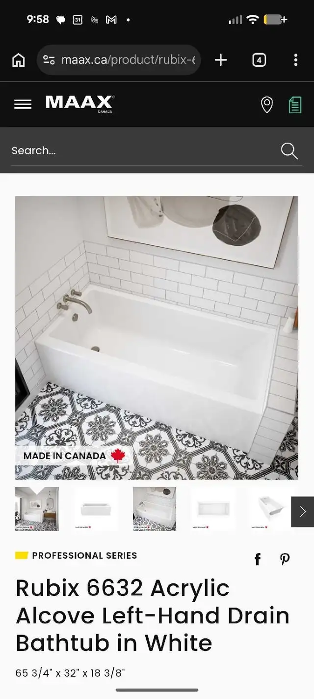 MAAX Rubix Acrylic Alcove Left-Hand Drain Bathtub