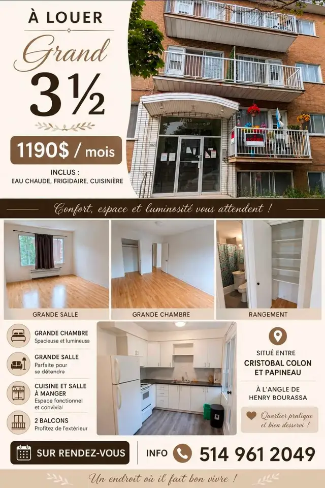 3 ½ À LOUER montreal