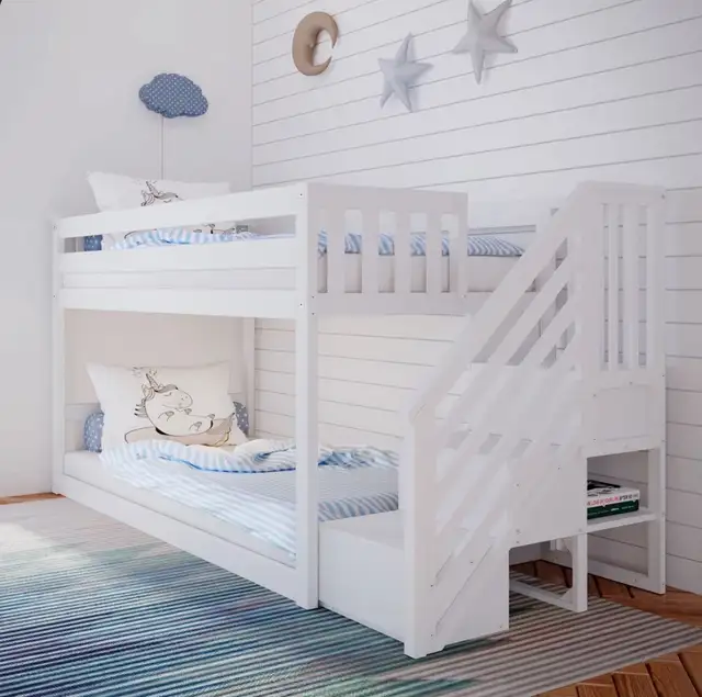 NEW Harriet Bee Solid Wood Twin Bunk Bed with Stairs
