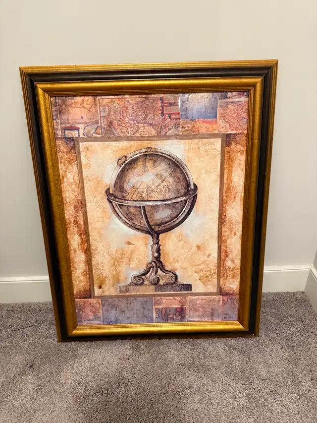 Framed Globe Print for Office
