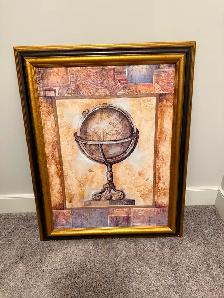 Framed Globe Print for Office