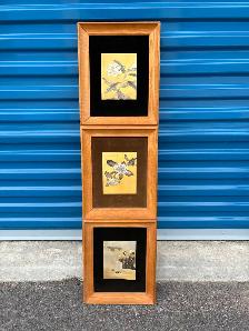 Vertical Triptych of Framed Asian Style Artwork. - Photo 6