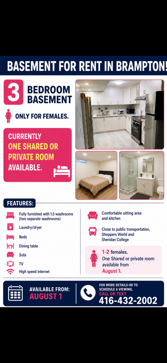 Basement room for Rent Brampton