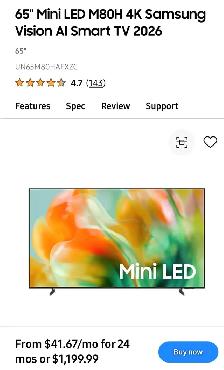 Samsung 65' M80H Mini LED 4K Smart TV – 2026 Model