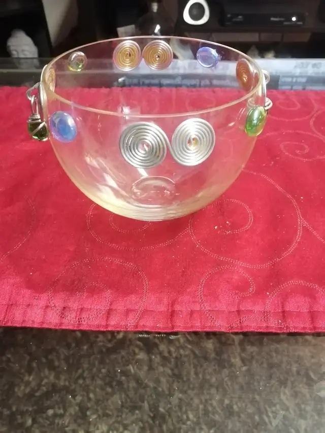 Decorative glass bowl and vase $5 each