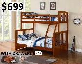 SINGLE/DOUBLE BUNK BEDS, MANY COLOURS STARTING AT $529