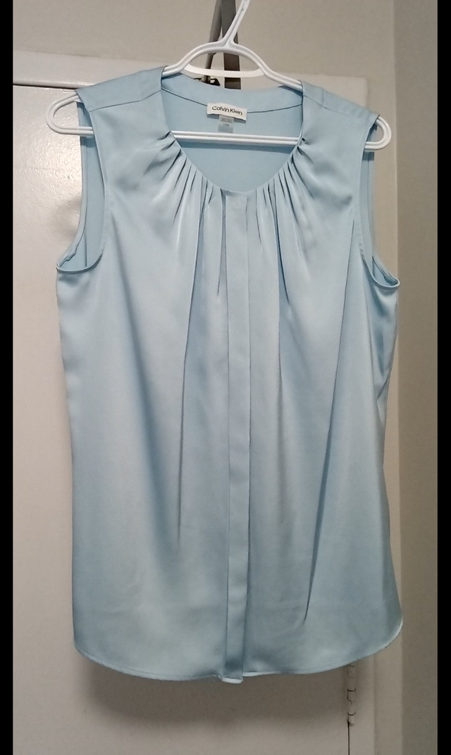 Calvin Klein women's baby blue silky shimmer blouse $10