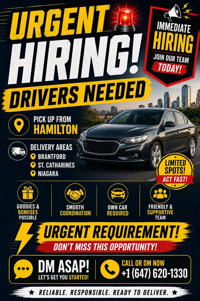 Delivery drivers needed in Hamilton. Own car required.
