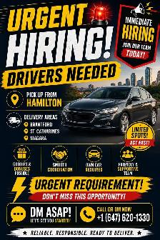 Delivery drivers needed in Hamilton. Own car required.