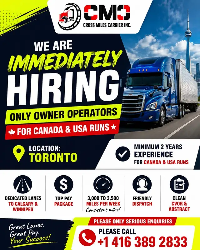 OWNER OPERATORS IMMEDIATE HIRING