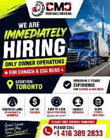 OWNER OPERATORS IMMEDIATE HIRING