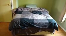 Free bedframe, box spring and 5yr old mattress. Pickup only Thx