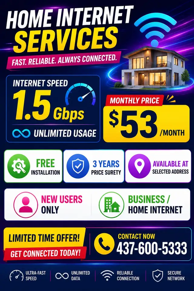 1.5 Gbps Unlimited Home Internet | $53/Month | Free Installation