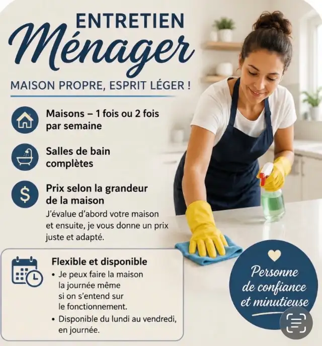 Entretien ménager résidentiel/ femme de ménage