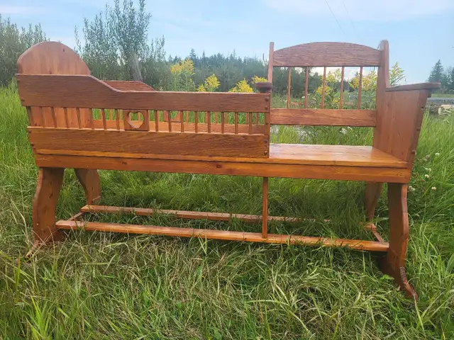 WOOD CRADLE, ROCKING, HAND-MADE