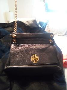 TORY BURCH BLACK LEATHER -BRITTEN FLAP SHOULDER BAG/ CROSS BODY