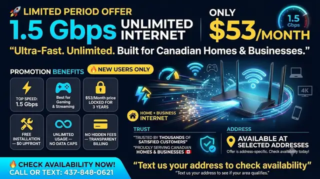 Back to school Deal - 1.5 Gbps $53 Unlimited Fibre Internet