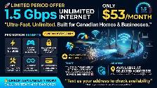 Back to school Deal - 1.5 Gbps $53 Unlimited Fibre Internet