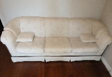 Elegant MCM 7 Foot White Floral Sofa in Vintage Style Seats 3-4