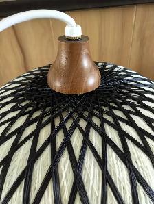 MCM Spun Fiberglass and Teak Hanging Lamp