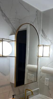 Bathroom wall Vanity Arched Mirror medicine Cabinet Gold 16' - Photo 5