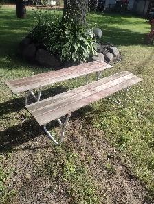 Two wood and metal benches
