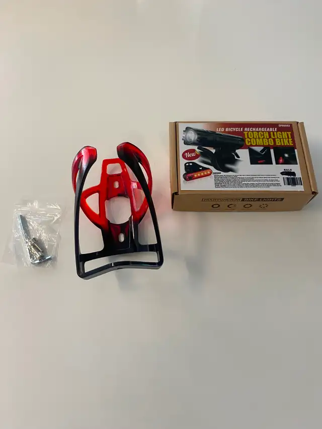 Front & Rear, rechargeable LED Bike lights & water bottle holder
