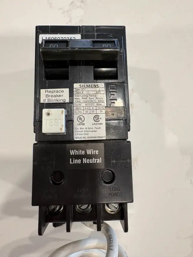 Disjoncteur Siemens 240V 60A DDFT