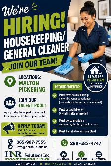 Housekeeping/ General cleaners for Hotel