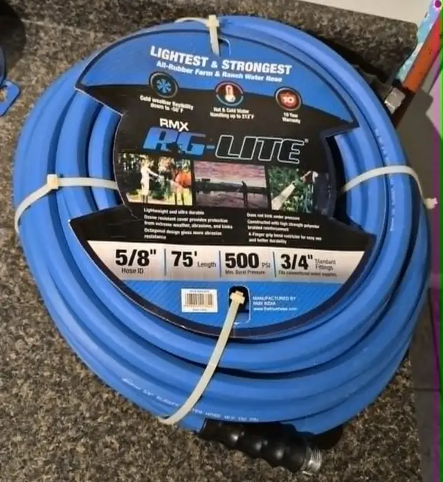 RMX RG-LITE 75' × 5/8' ALL-RUBBER HOSE – HOT/COLD – $80