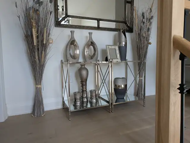 Glass Coffee and end tables including decorative pieces