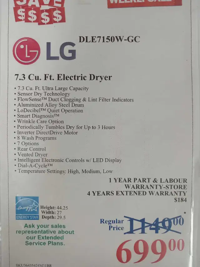 LG 7.3 Cu. Ft. Electric Dryer